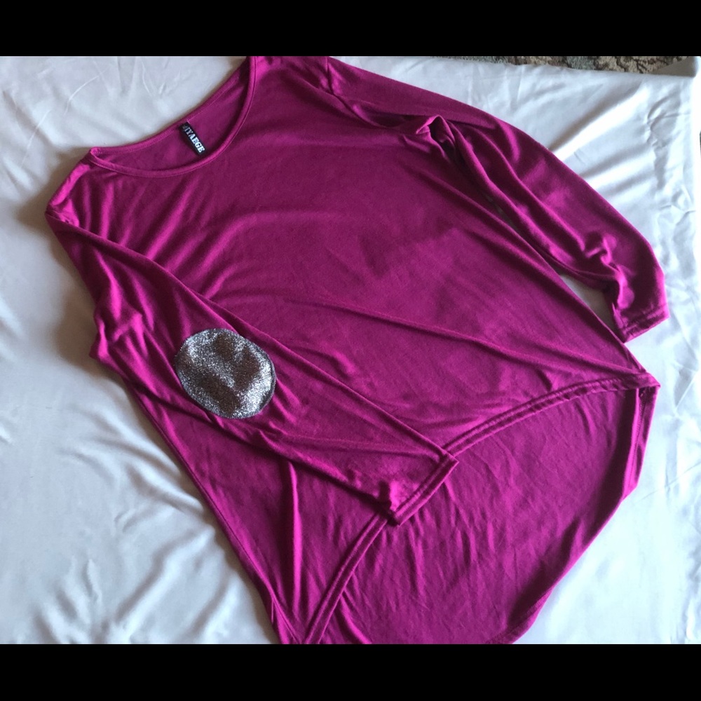 NWOT Hi Low Elbow Patch Blouse